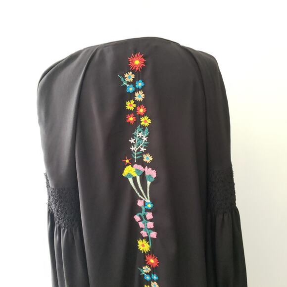 Neiman Marcus Embroidered Peasant Dress Midi Black Oversize Shift Women Small - Picture 6 of 15
